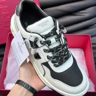 Valentino Rockstud Leather Panelled White and Black Chunky Sneakers