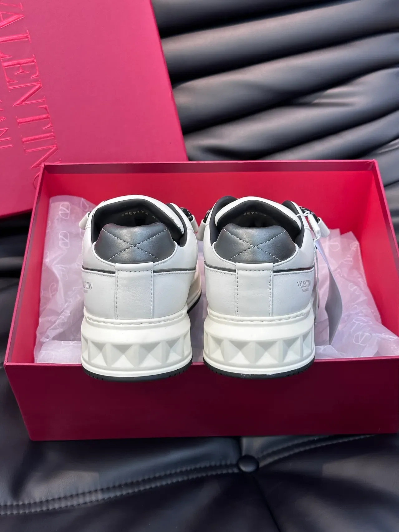 Valentino Rockstud Leather Panelled White and Black Chunky Sneakers 3