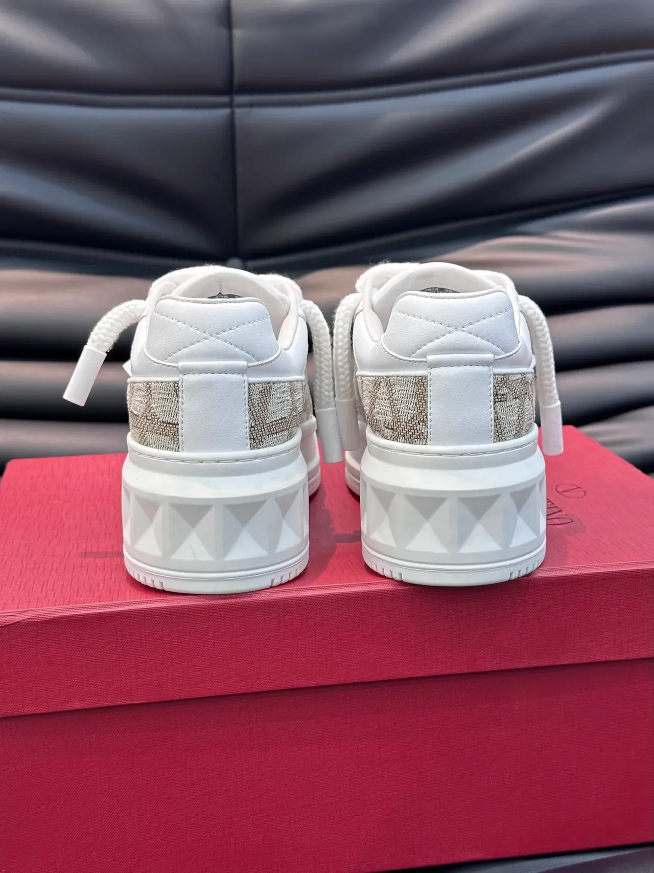 Valentino Rockstud Monogram White Beige Platform Lifestyle Sneakers 2