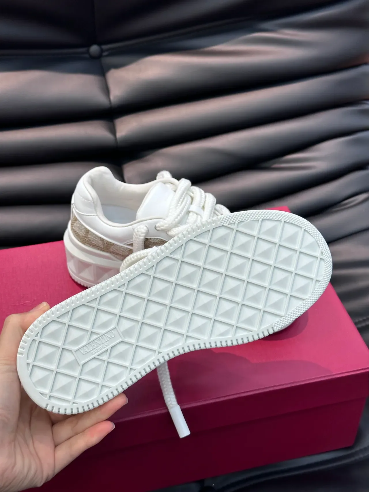 Valentino Rockstud Monogram White Beige Platform Lifestyle Sneakers 3