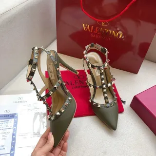 Valentino Rockstud Olive Green Studded T-Strap Stilettos