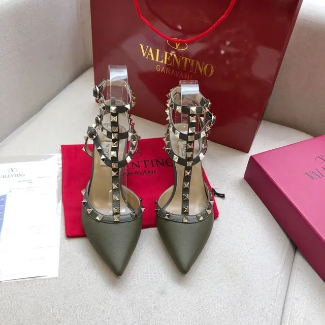 Valentino Rockstud Escarpins à T-strap en Vert Olive avec Clous 2