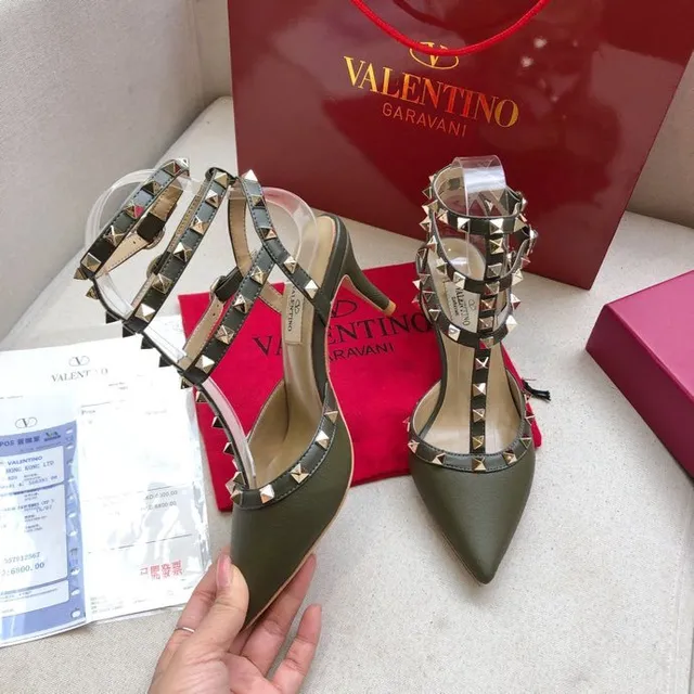 Valentino Rockstud Escarpins à T-strap en Vert Olive avec Clous 3