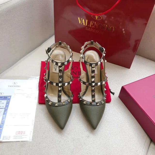 Valentino Rockstud Escarpins à T-strap en Vert Olive avec Clous 4