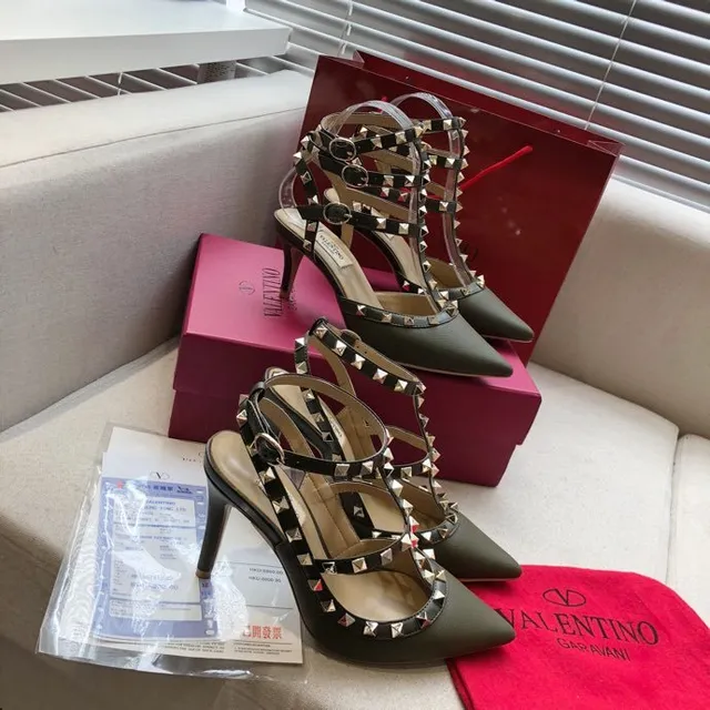 Valentino Rockstud Escarpins à T-strap en Vert Olive avec Clous 5