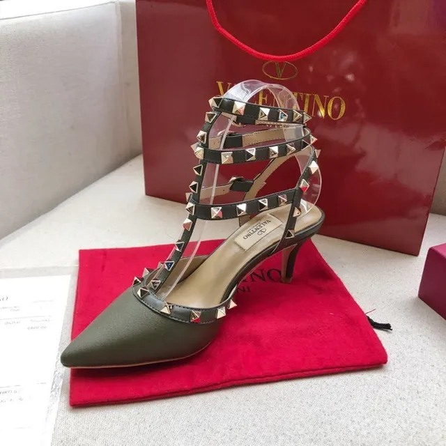 Valentino Rockstud Escarpins à T-strap en Vert Olive avec Clous 6