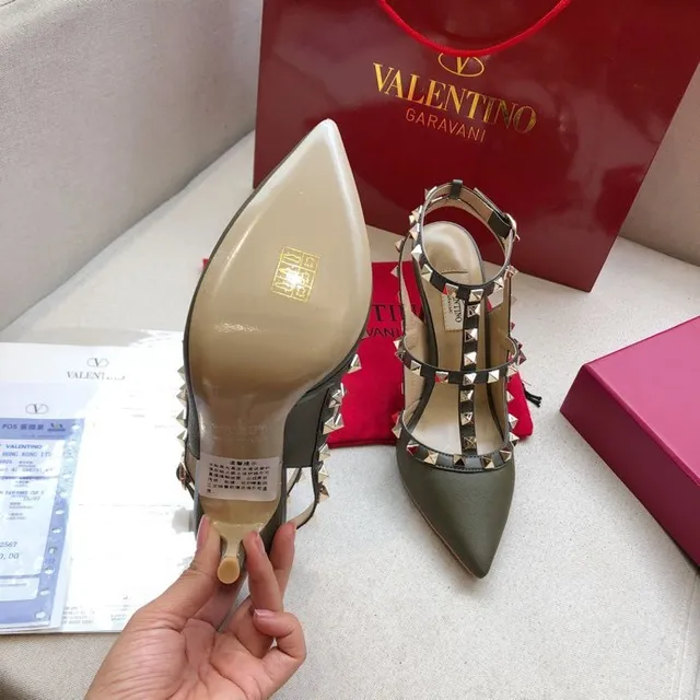 Valentino Rockstud Escarpins à T-strap en Vert Olive avec Clous 8