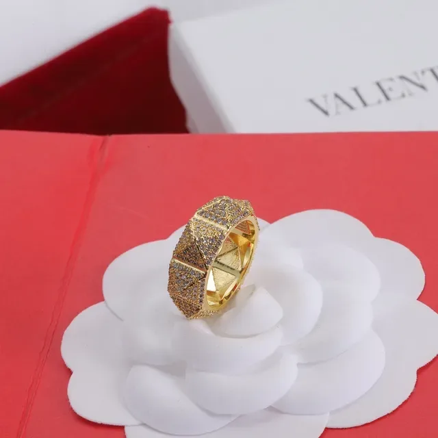 Valentino Rockstud Pavé Crystal Faceted Gold Ring 4