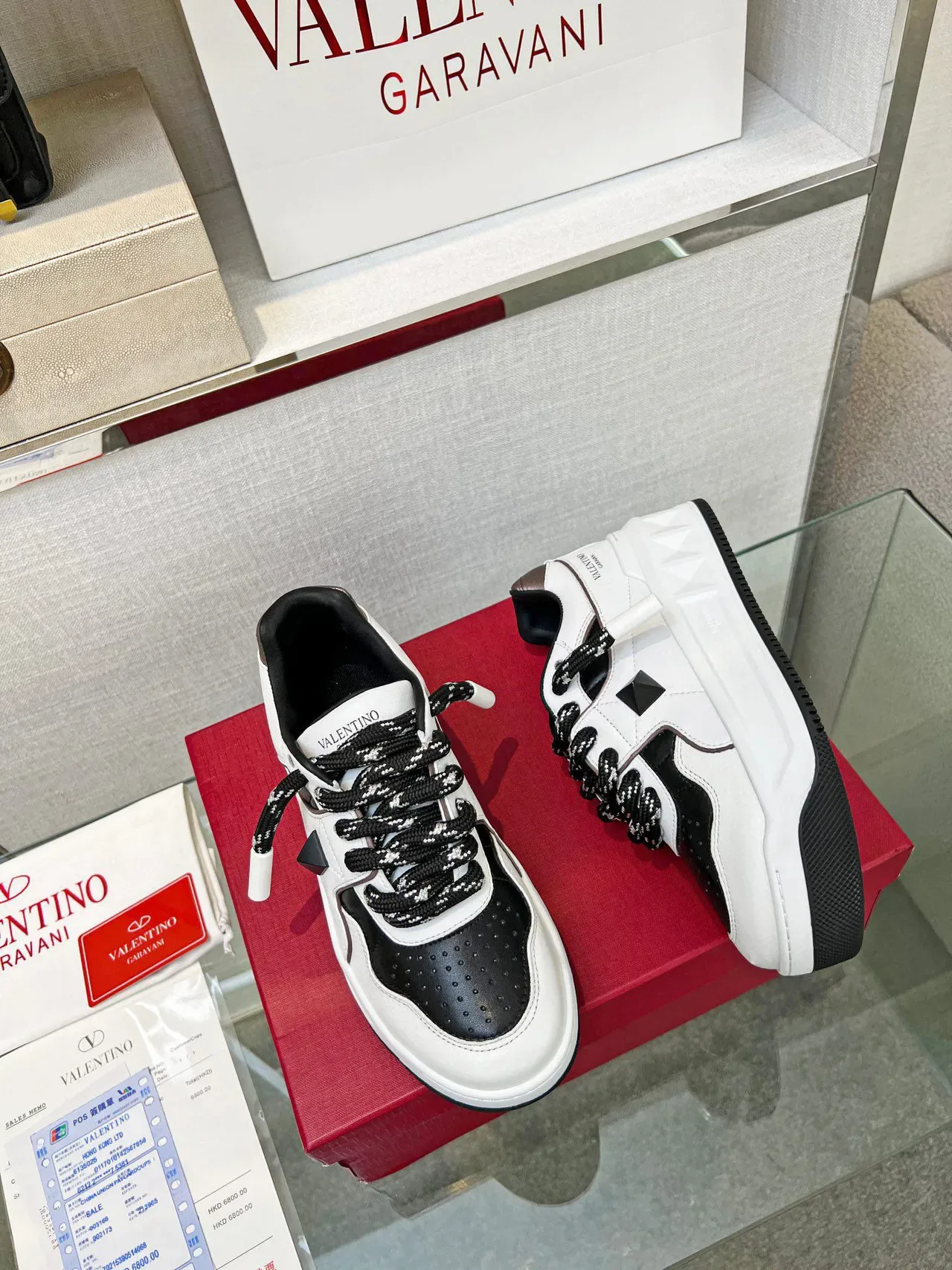 Valentino Rockstud Platform Sneakers Branco Preto Marrom Lifestyle Sneakers 3