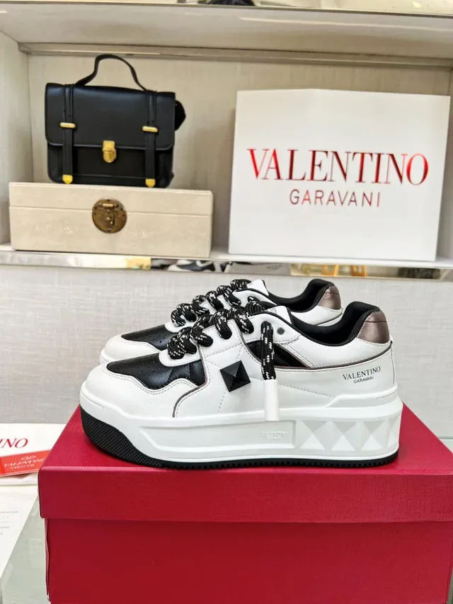 Valentino Rockstud Platform Sneakers Branco Preto Marrom Lifestyle Sneakers 6