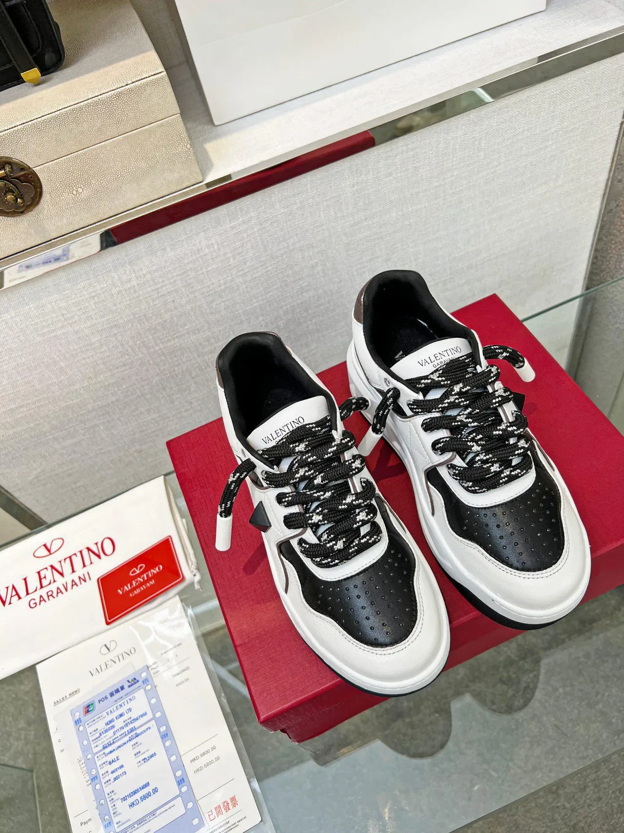 Valentino Rockstud Platform Sneakers Branco Preto Marrom Lifestyle Sneakers 8
