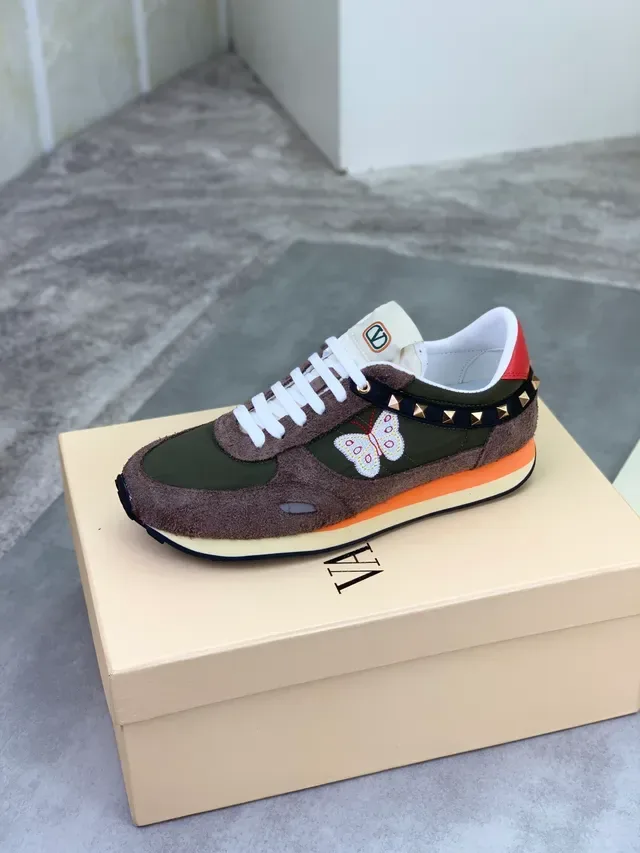 Valentino Rockstud Runner Brown Olive Green Butterfly Embroidered Lifestyle Sneakers 4