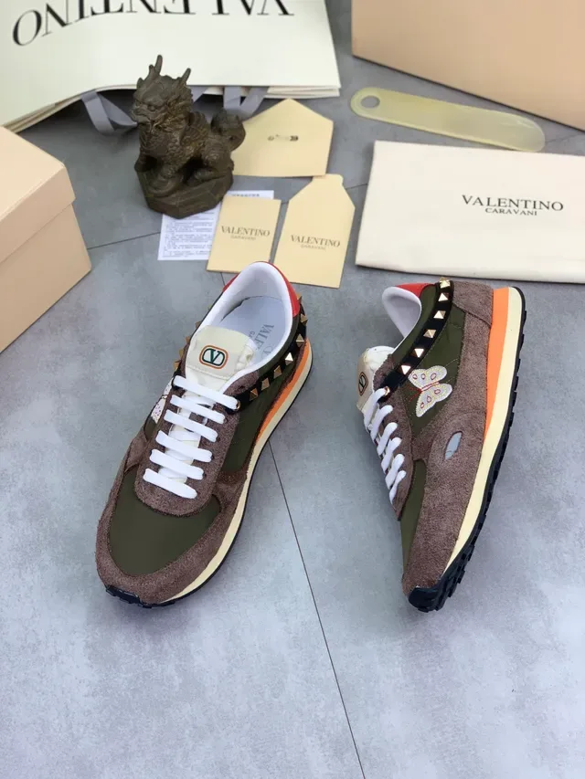 Valentino Rockstud Runner Brown Olive Green Butterfly Embroidered Lifestyle Sneakers 5