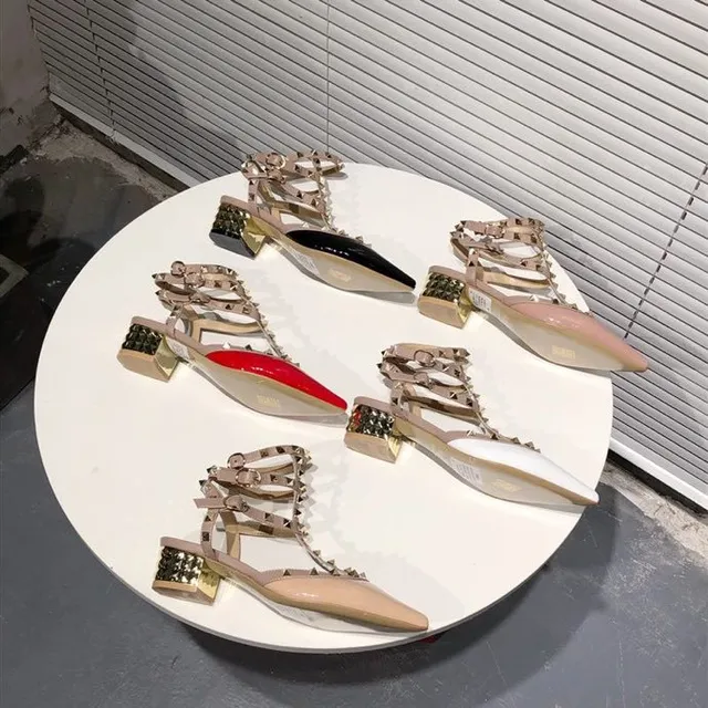 Valentino Rockstud Studded Multi-Strap Patent Black and Beige Pumps 8