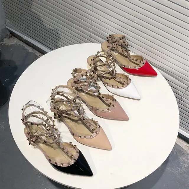 Valentino Rockstud Studded Multi-Strap Patent Black and Beige Pumps 9