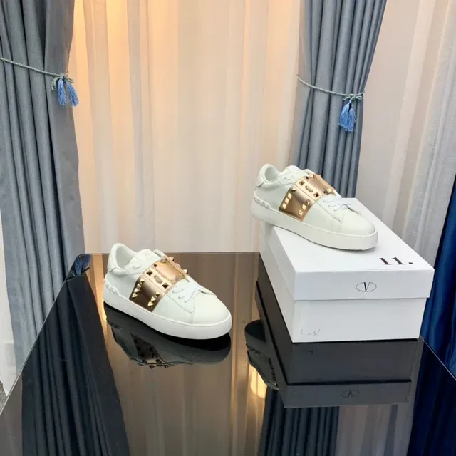 Valentino Rockstud Studded Strap White Leather Lifestyle Sneakers 3