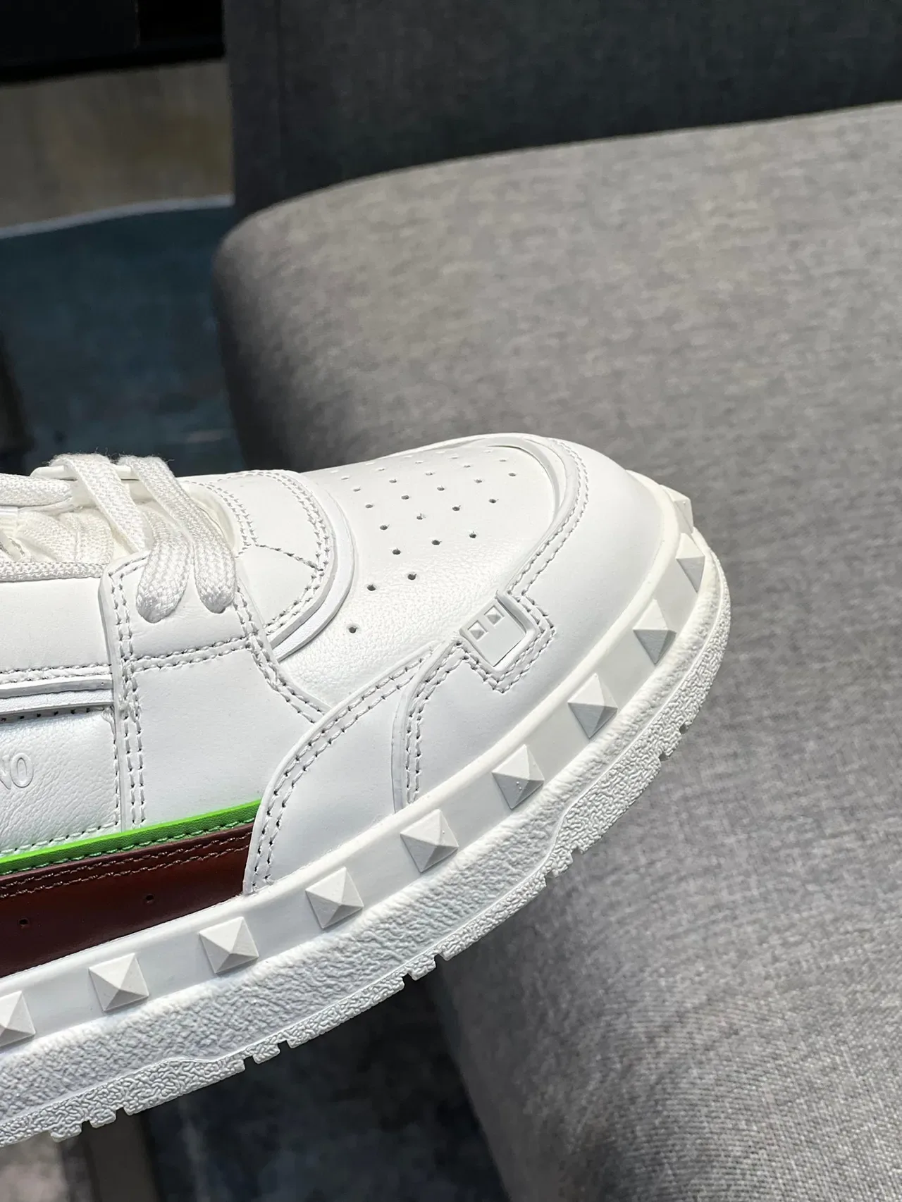 Valentino Rockstud White Brown Green Studded Lifestyle Sneakers 3