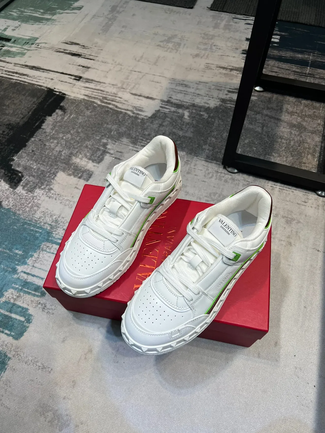 Valentino Rockstud White Brown Green Studded Lifestyle Sneakers 5