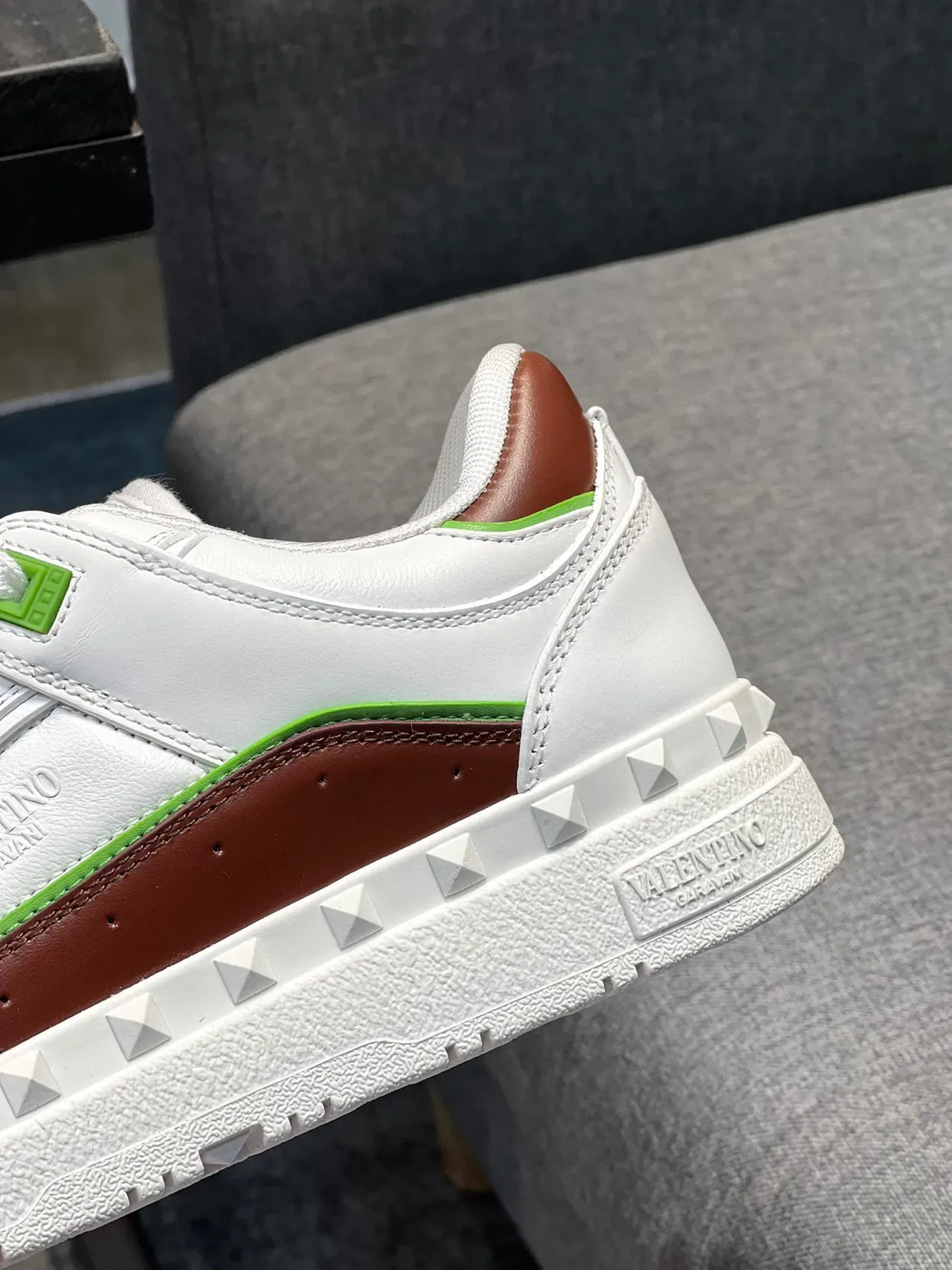 Valentino Rockstud White Brown Green Studded Lifestyle Sneakers 8