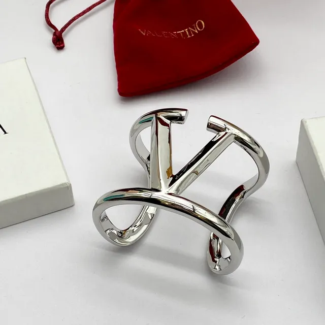 Valentino V-Motif Polished Silver Cuff Bracelet 3