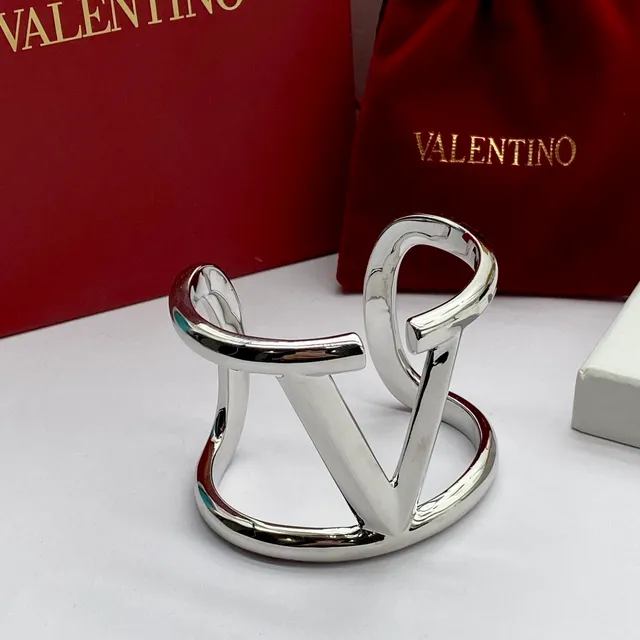 Valentino V-Motif Polished Silver Cuff Bracelet 4