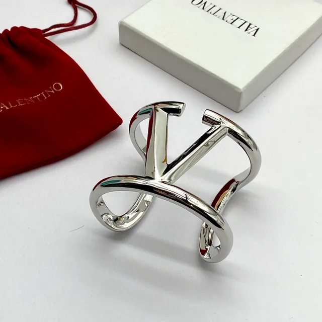 Valentino V-Motif Polished Silver Cuff Bracelet 5