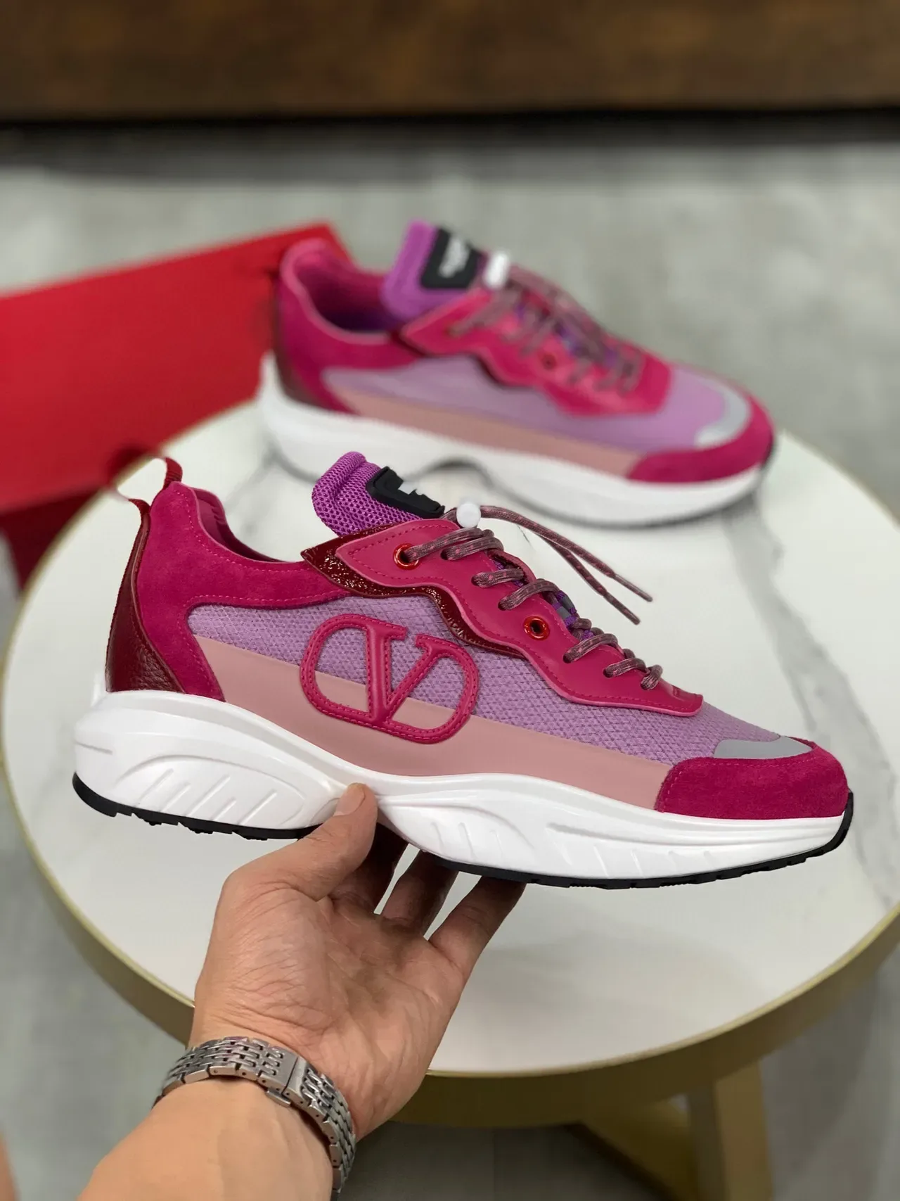 Valentino VLogo Chunky Sneaker Rosa e Branco 9