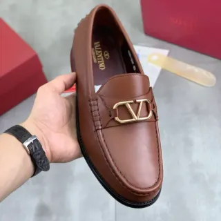 Valentino VLogo Loafer Brown Gold Leather Buckle Loafer
