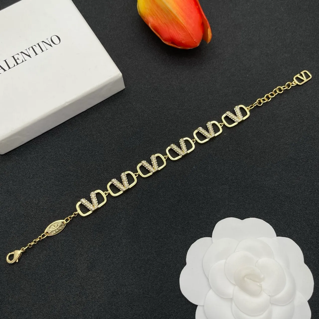 Valentino VLOGO Bracelet Chaîne Pavé Cristal Or-ton 6