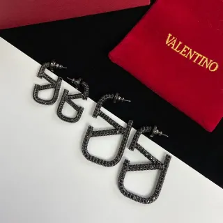 Valentino VLTN Pavé Black Crystal Logo Stud Earrings