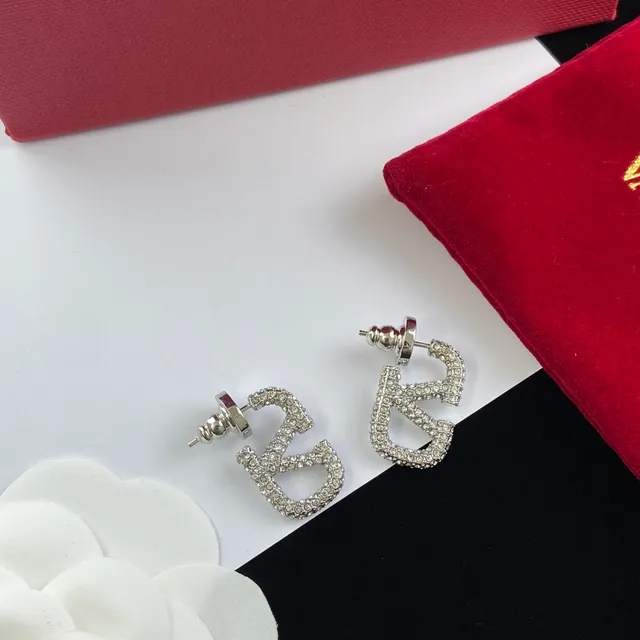 Valentino VLTN Pavé Crystal Logo Stud Earrings 2