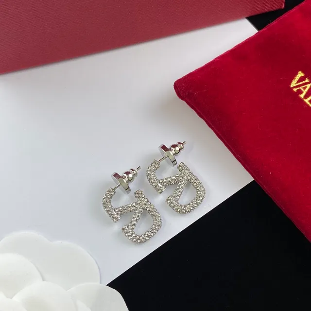 Valentino VLTN Pavé Crystal Logo Stud Earrings 3