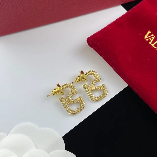 Valentino VLTN Pavé Crystal Logo Stud Earrings 4