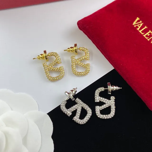Valentino VLTN Pavé Crystal Logo Stud Earrings 6