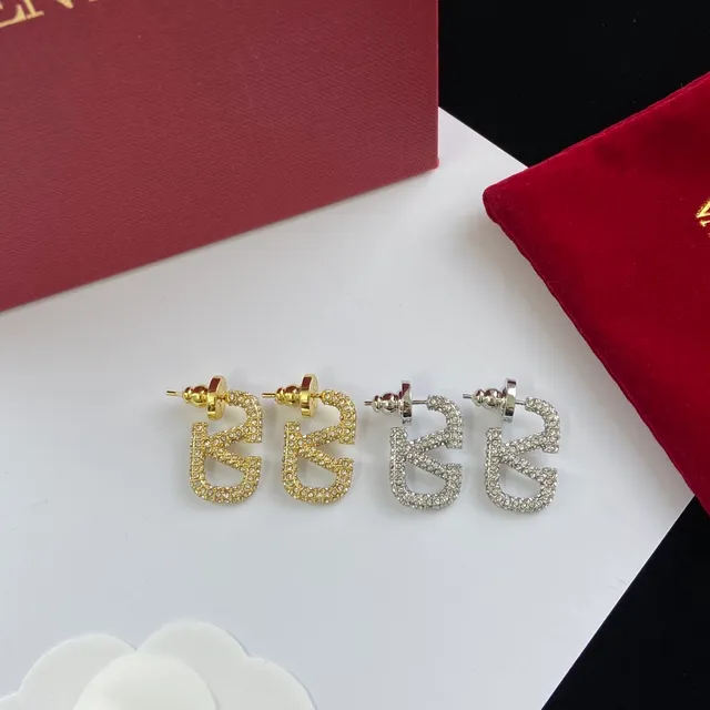 Valentino VLTN Pavé Crystal Logo Stud Earrings 7