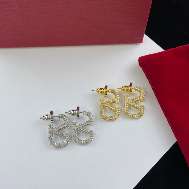 Valentino VLTN Pavé Crystal Logo Stud Earrings 8
