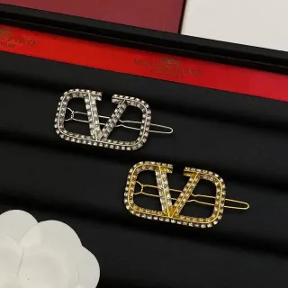 Valentino VLTN Silver Gold Crystal-Encrusted Logo Brooch
