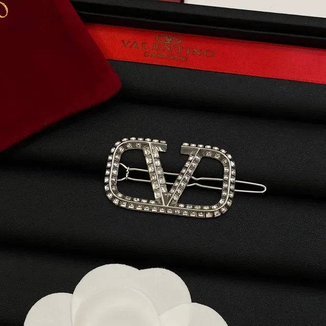Valentino VLTN Silver Gold Crystal-Encrusted Logo Brooch 4