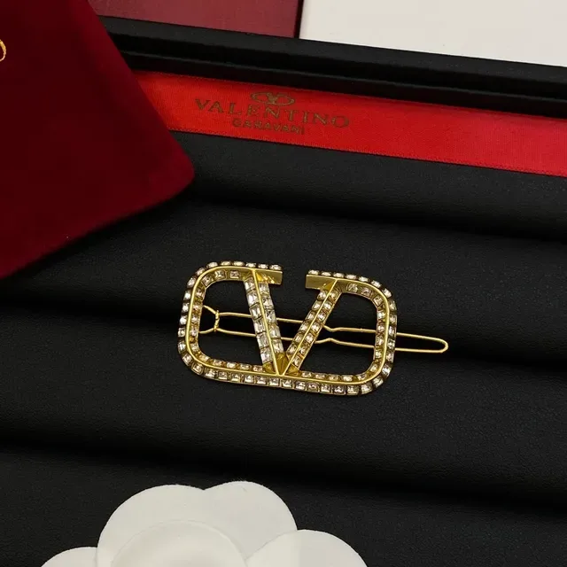 Valentino VLTN Silver Gold Crystal-Encrusted Logo Brooch 5