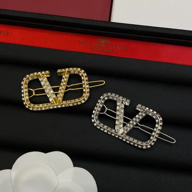 Valentino VLTN Silver Gold Crystal-Encrusted Logo Brooch 6