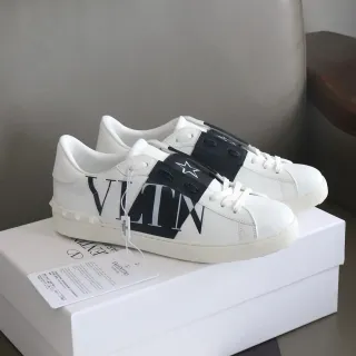 Valentino VLTN White Black Leather Logo Strap Lifestyle Sneakers