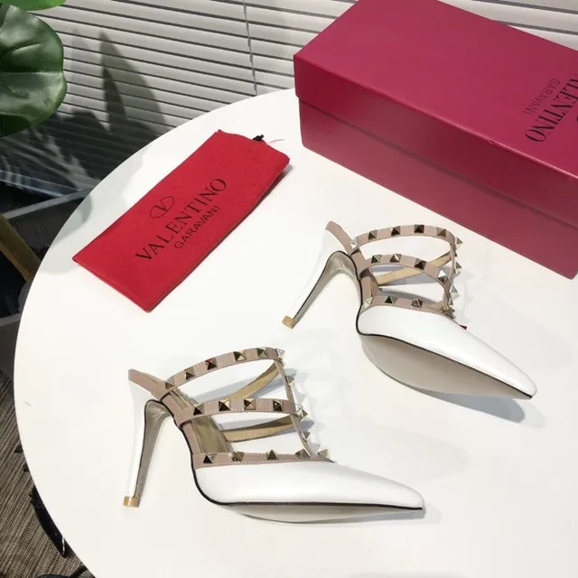 Valentino White Beige Pointed-Toe Stiletto Heel Pump 6