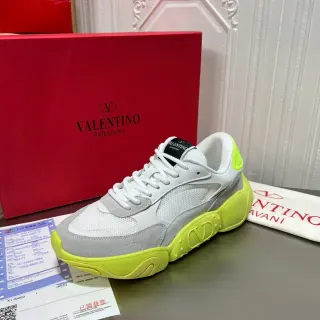 Valentino White Green Chunky Sole Mesh-Suede Hybrid Upper Lifestyle Sneakers