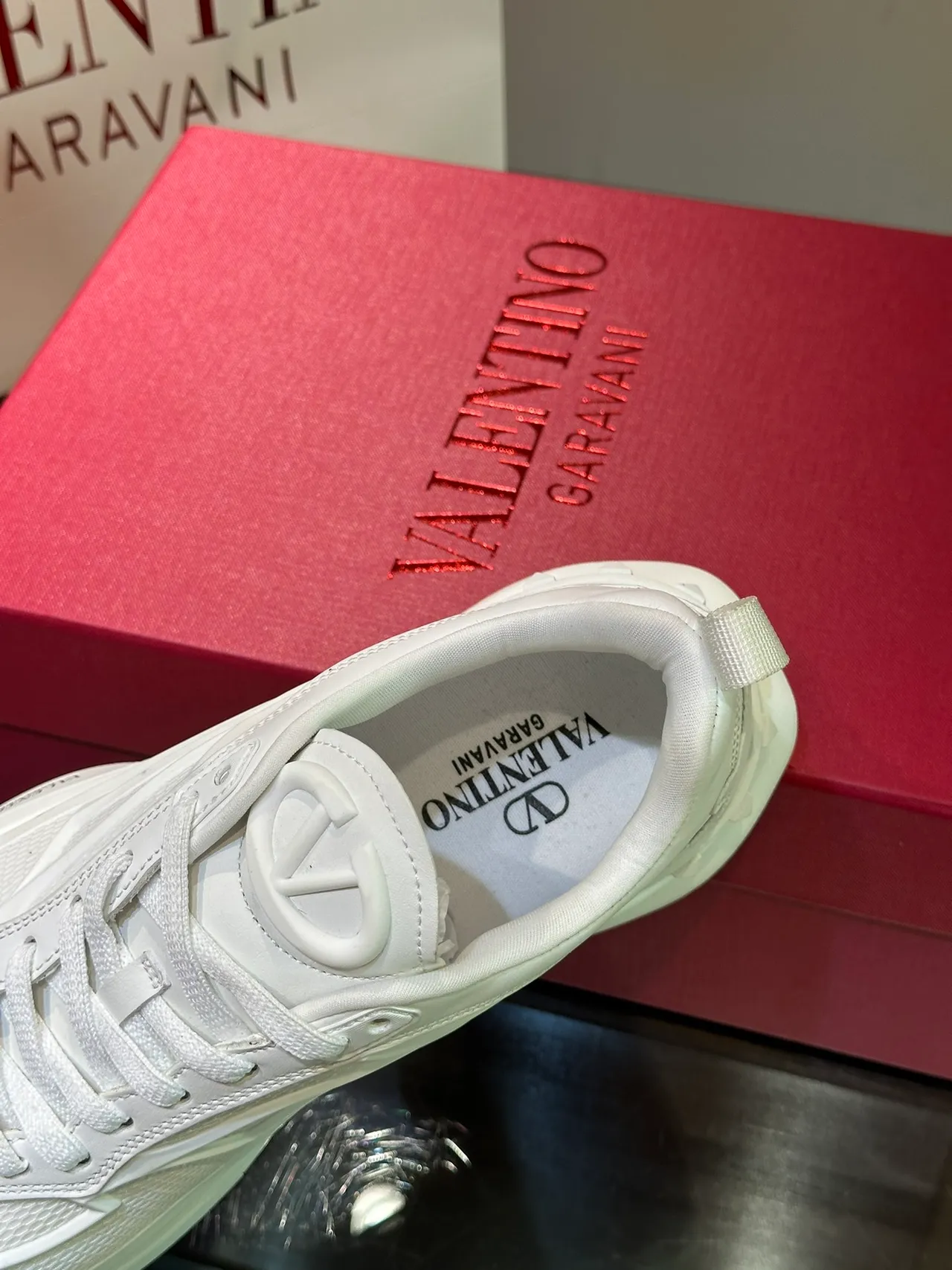 Valentino White Platform Sole Geometric Layered Upper Chunky Sneakers 3