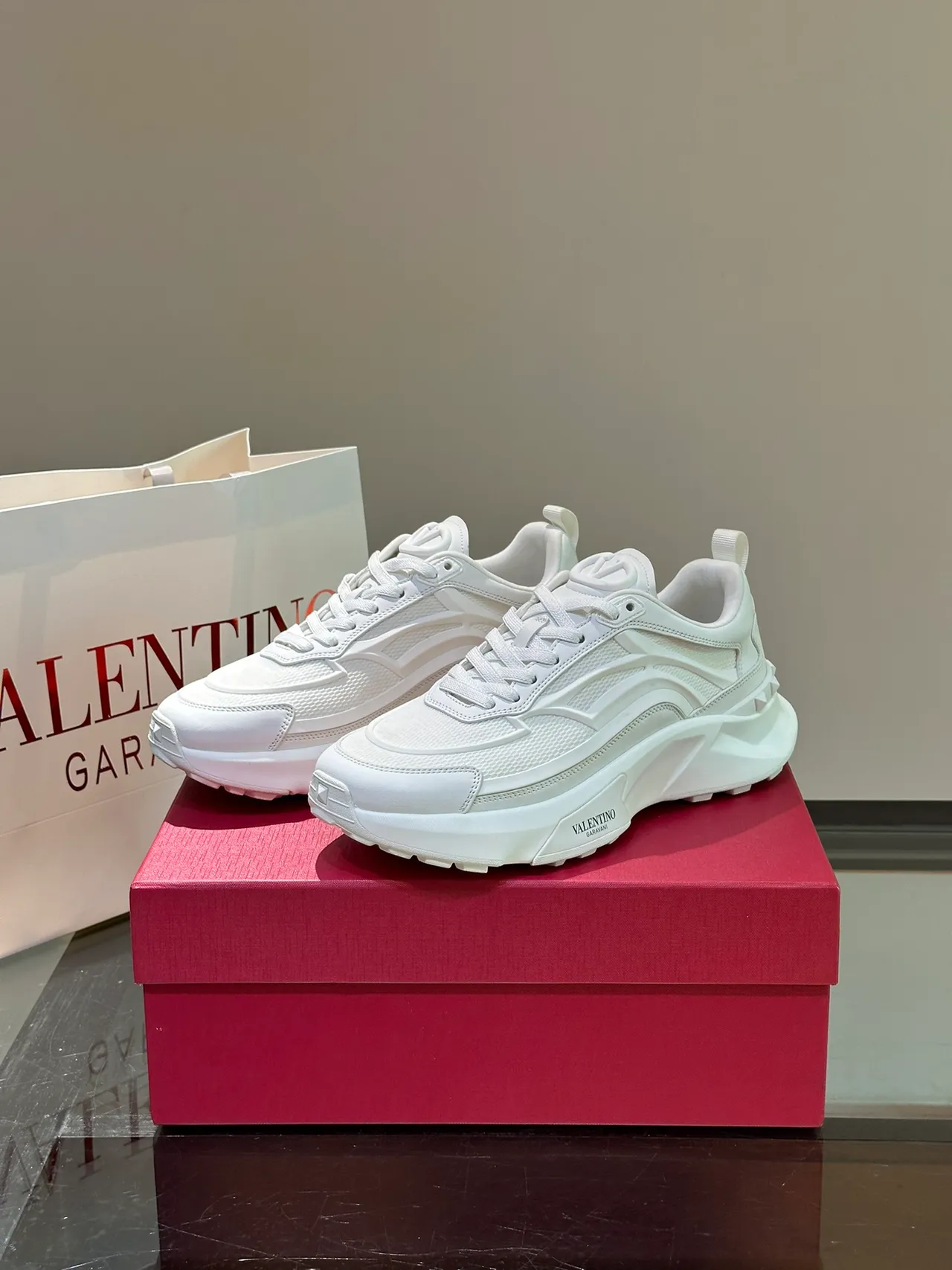 Valentino White Platform Sole Geometric Layered Upper Chunky Sneakers 5