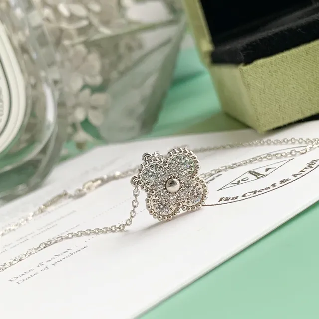 Van Cleef & Arpels Alhambra Four-Leaf Clover Pavé Diamond Necklace 2