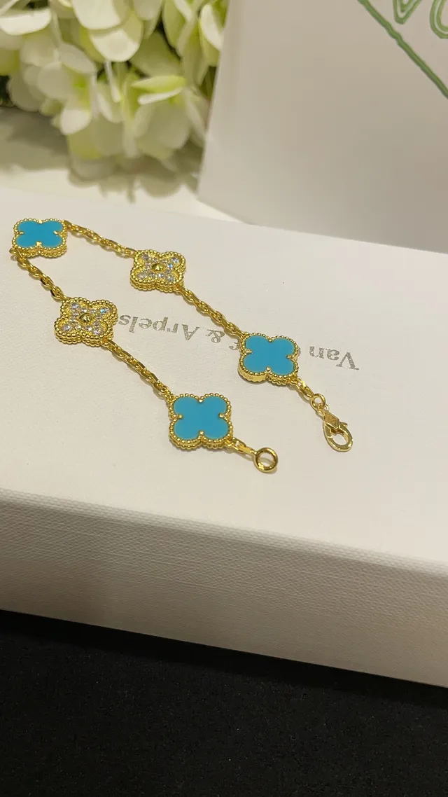 Van Cleef & Arpels Alhambra Five Motif Turquoise e Pavé Pulseira 5