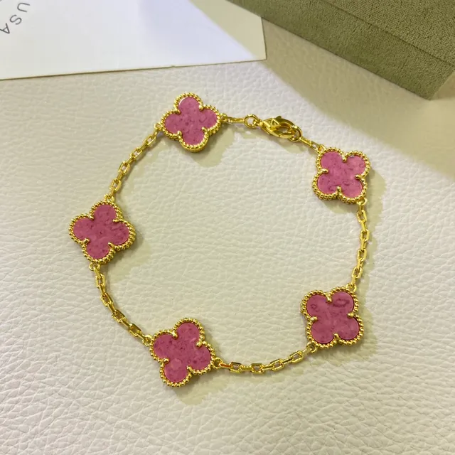 Van Cleef & Arpels Alhambra Pink Enamel Four-Leaf Clover Bracelet 2