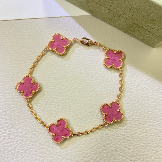 Van Cleef & Arpels Alhambra Pink Enamel Four-Leaf Clover Bracelet 3