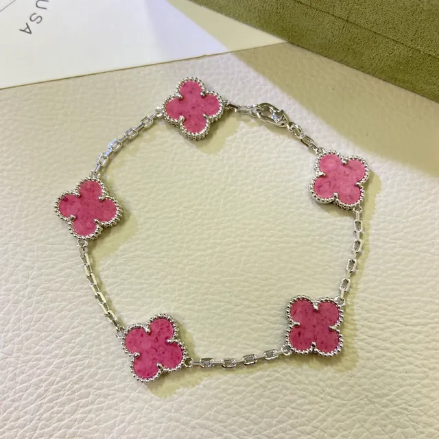 Van Cleef & Arpels Alhambra Pink Enamel Four-Leaf Clover Bracelet 4